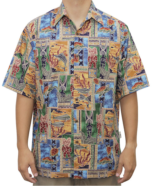 Go Barefoot Mens Honu Tapa Peached Cotton Shirt